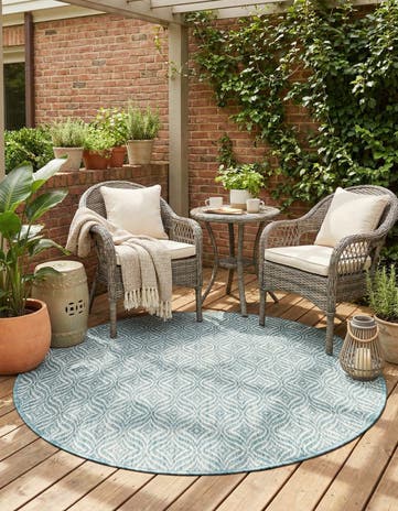 Aqua Easy-Clean Lattice Indoor / Outdoor Round Rug