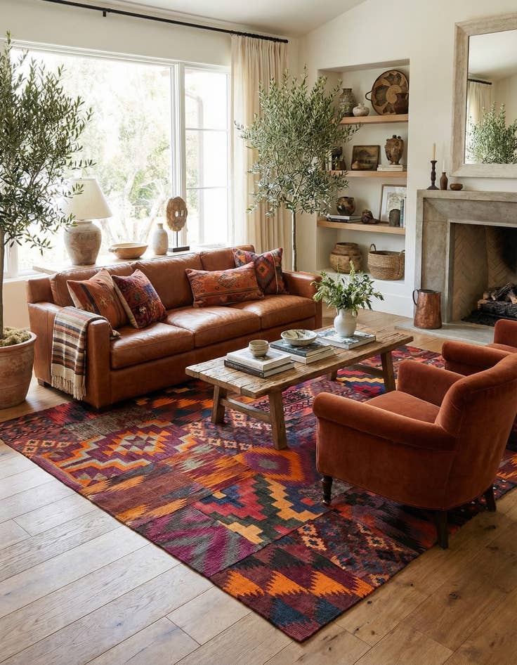 Detail image of  6' 7 x 6' 9  Hand Woven Kilim Patchwork Wool Square Rug