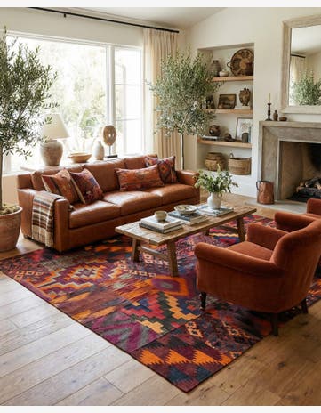6' 7 x 6' 9 Hand Woven Kilim Patchwork Wool Square Rug
