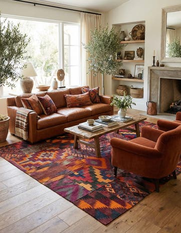 6' 7 x 6' 9 Hand Woven Kilim Patchwork Wool Square Rug