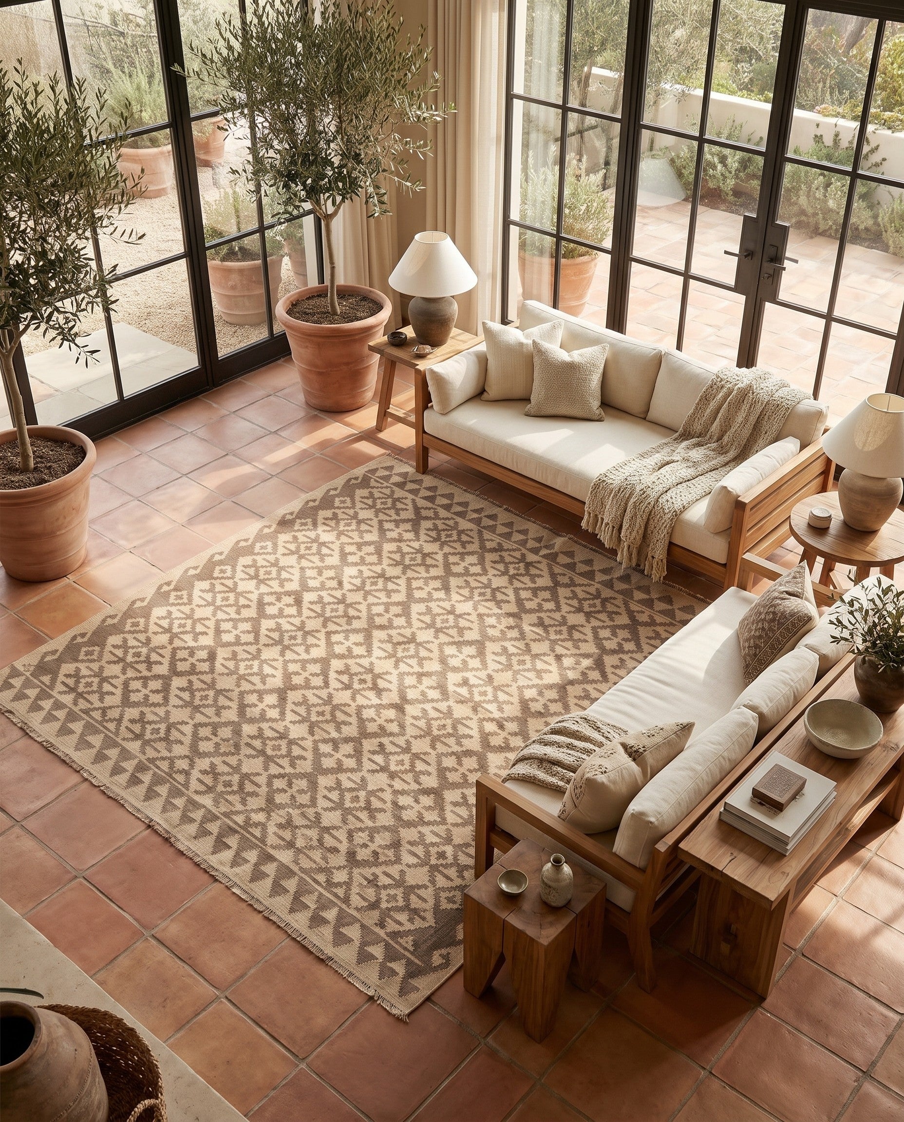 6' 7 x 6' 8 Hand Woven Kilim Maymana Wool Square Rug