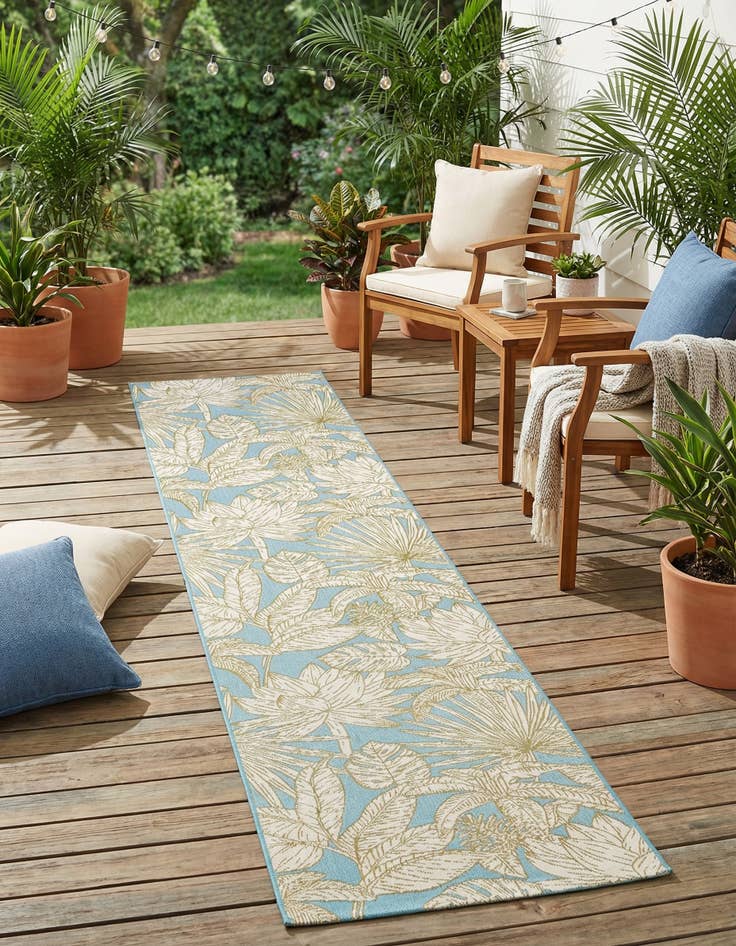 Detail image of 2' 7 x 12'  Washable Botanical Indoor / Outdoor Runner Rug