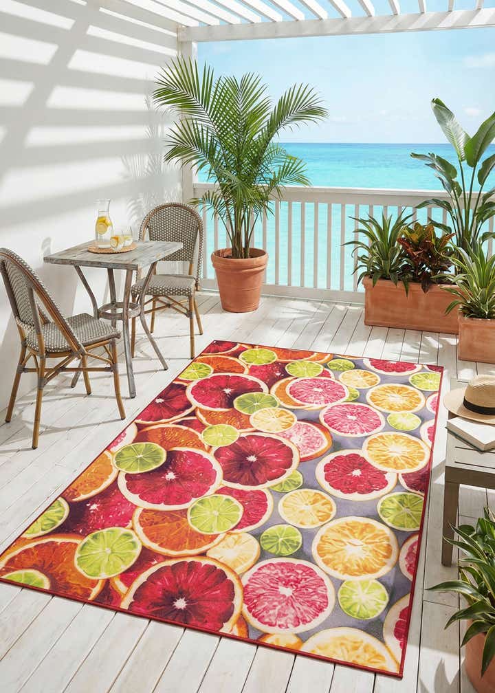 6' 1 x 9' Easy-Clean Jill Zarin Caribbean Indoor / Outdoor Rug