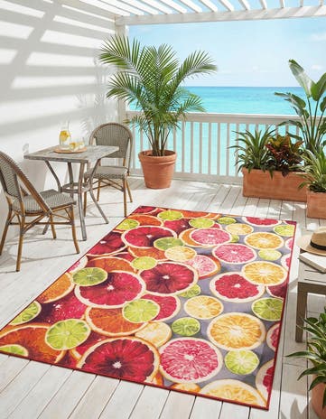 6' 1 x 9' Easy-Clean Jill Zarin Caribbean Indoor / Outdoor Rug