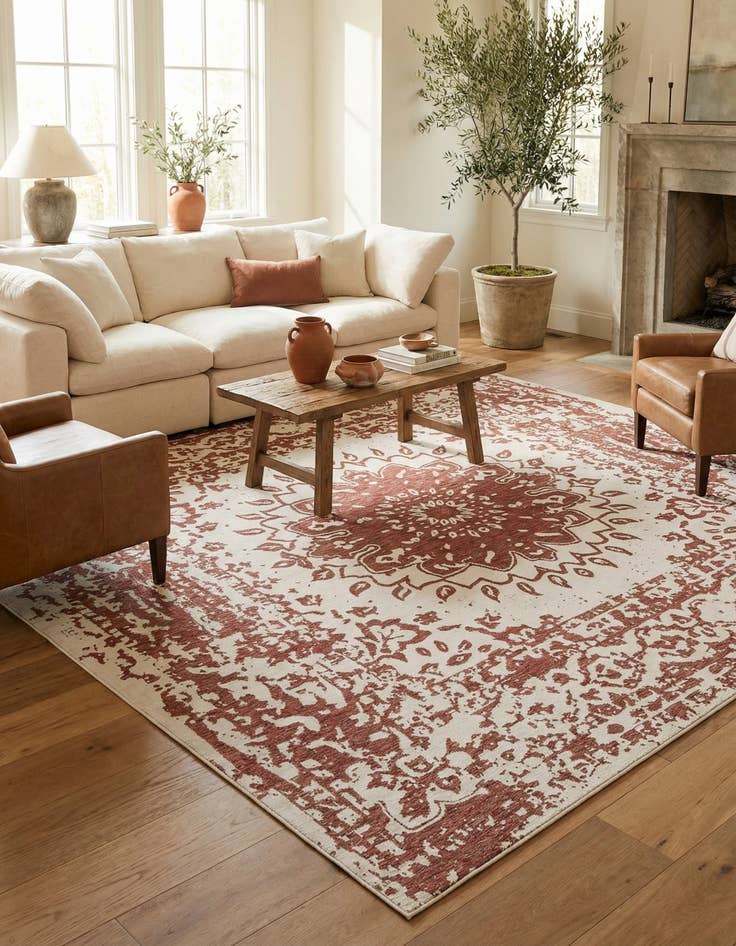 Detail image of 12' x 12'  Washable Traditional Indoor / Outdoor Square Rug