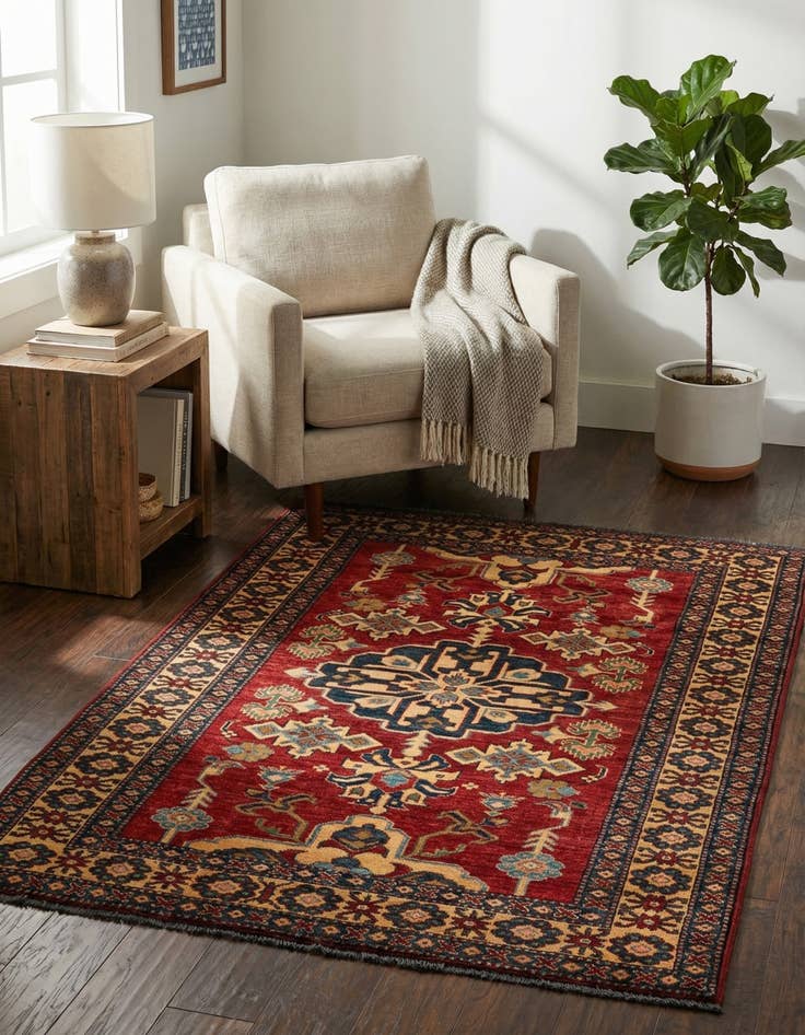 Detail image of  4' 3 x 5' 8  Hand Knotted Kazak Wool Rug