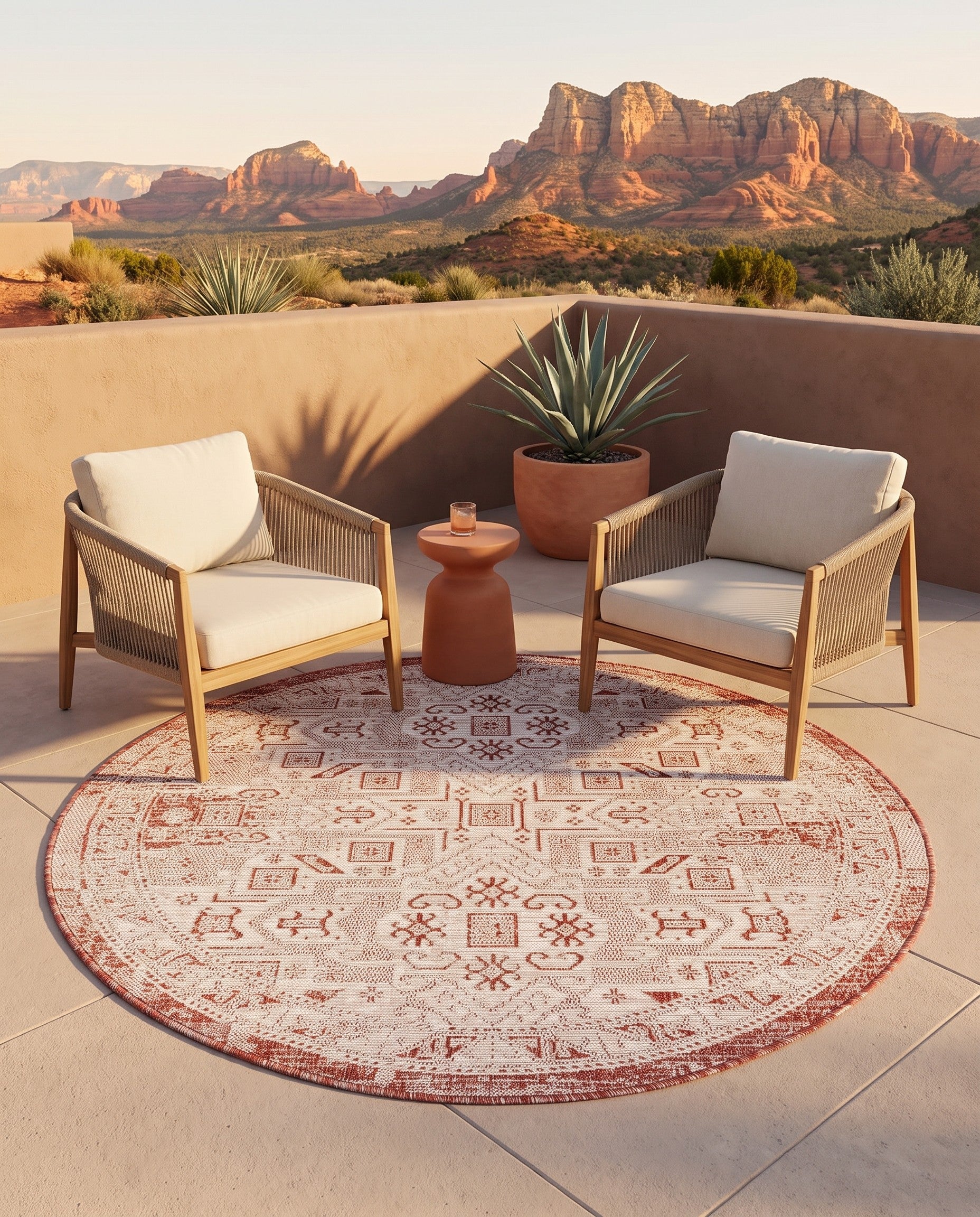 5' 3 x 5' 3 Easy-Clean Aztec Indoor / Outdoor Round Rug