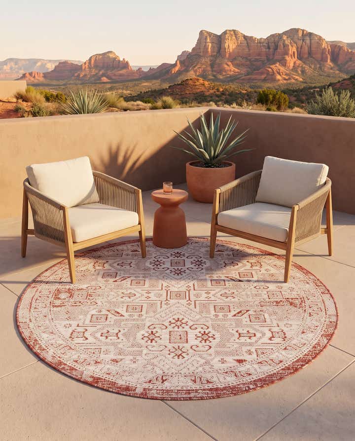 5' 3 x 5' 3 Easy-Clean Aztec Indoor / Outdoor Round Rug