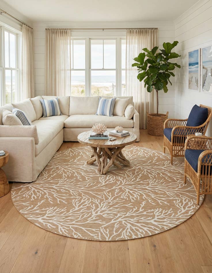 Detail image of  13' x 13'  Washable Coastal Indoor / Outdoor Round Rug