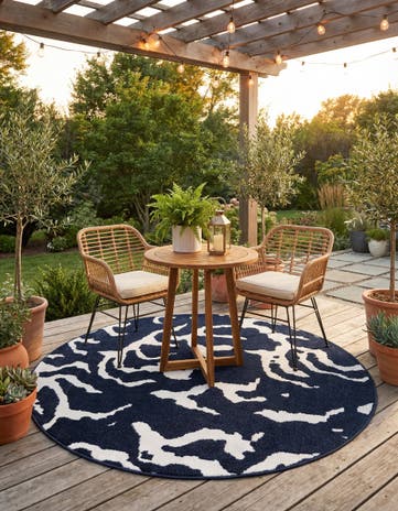Navy Blue Easy-Clean Sabrina Soto Indoor / Outdoor Round Rug