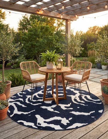 Navy Blue Easy-Clean Sabrina Soto Indoor / Outdoor Round Rug