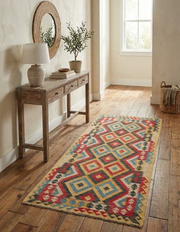 3' 4 x 6' 7 Hand Woven Kilim Maymana Wool Runner Rug