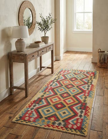 3' 4 x 6' 7 Hand Woven Kilim Maymana Wool Runner Rug