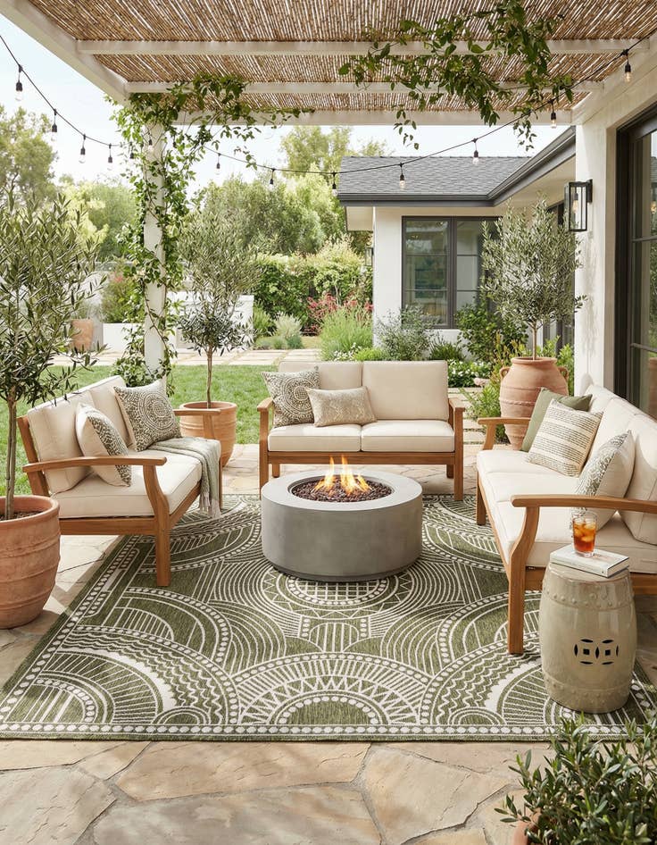 Detail image of 7' 10 x 7' 10  Washable Traditional Indoor / Outdoor Square Rug