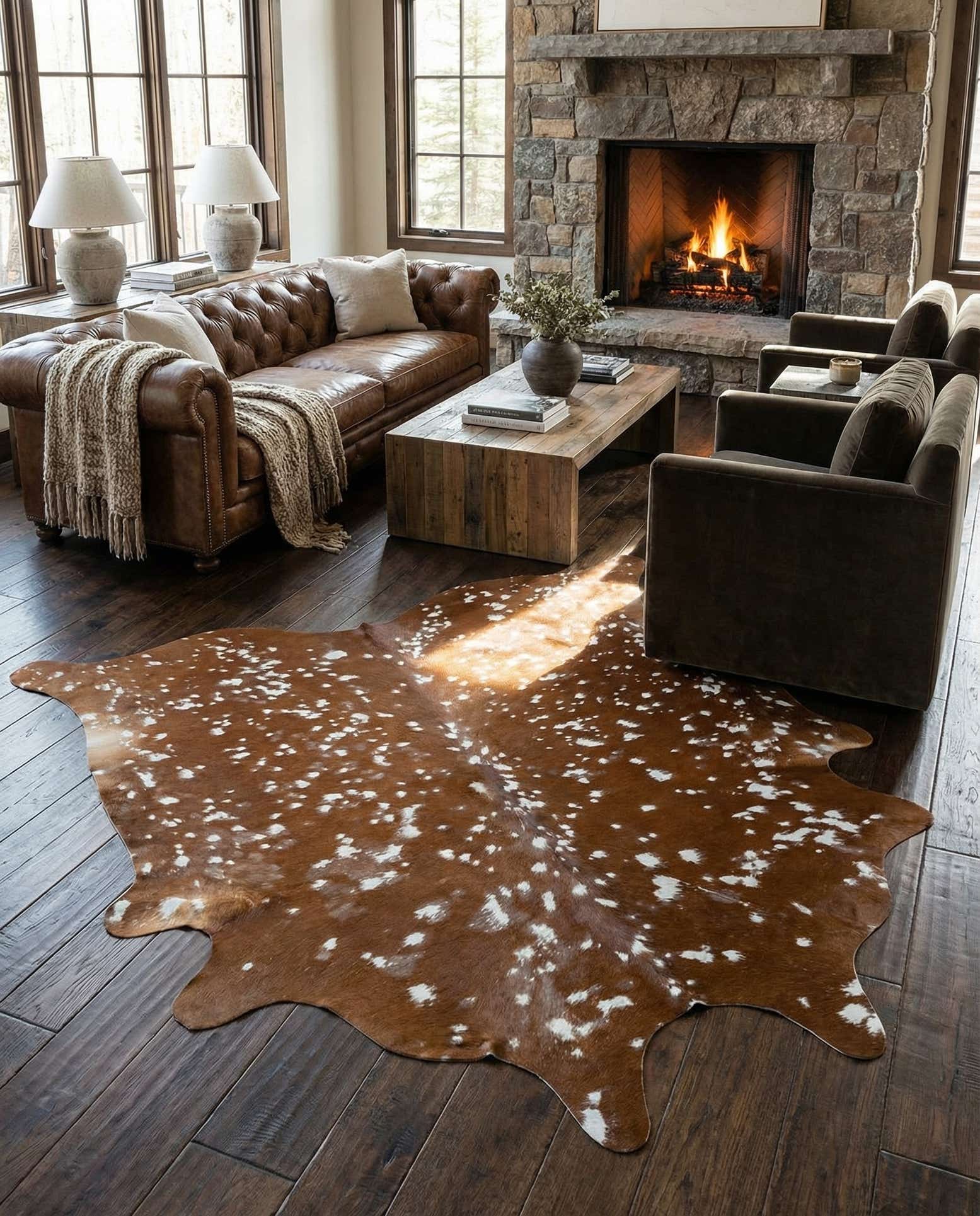 6' 1 x 6' 5 Cowhide Leather Freeform Rug