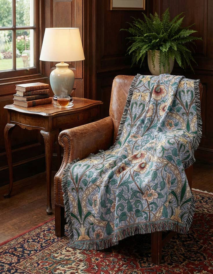Detail image of 4' 6 x 6' William Morris Daffodil Throw Blanket