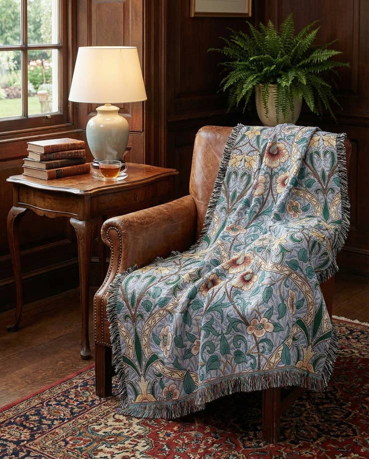 Detail image of 4' 6 x 6' William Morris Daffodil Throw Blanket