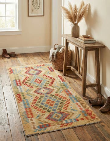 3' 5 x 6' 9 Hand Woven Kilim Maymana Wool Runner Rug
