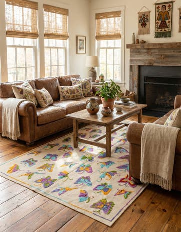 4' 9 x 6' 2 Hand Woven Kilim Suzani Wool Rug
