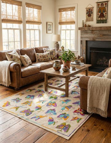 4' 9 x 6' 2 Hand Woven Kilim Suzani Wool Rug