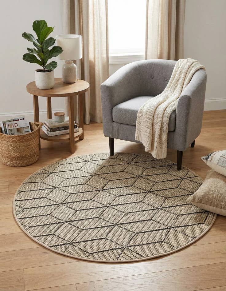 Detail image of  3' 1 x 3' 1  Washable Lattice Indoor / Outdoor Round Rug