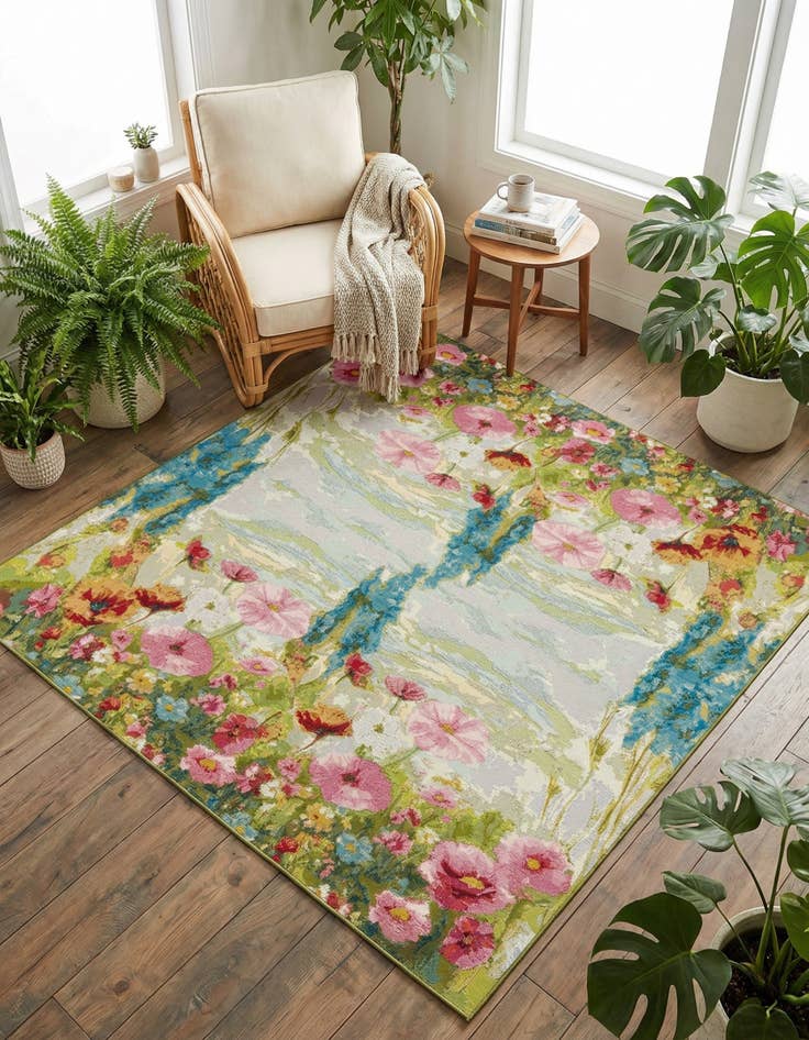 Detail image of 8' x 8' Easy-Clean Botanical Indoor / Outdoor Square Rug