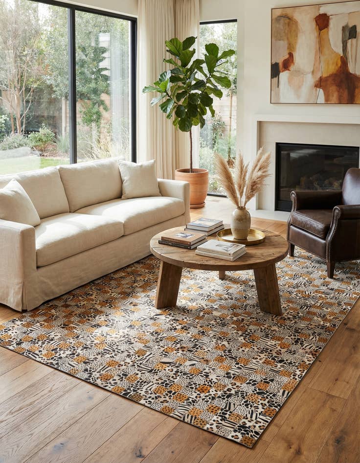 Detail image of  5' 1 x 8' 1 Cowhide Leather Rug