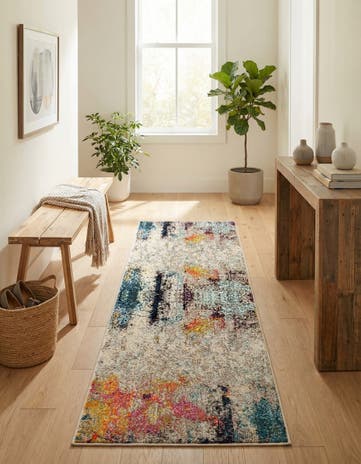 Beige Washable Theia Runner Rug