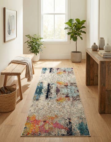 Beige Washable Theia Runner Rug