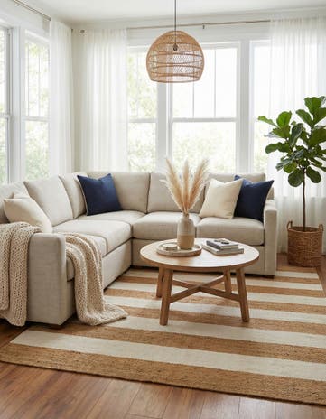 Tan Sand Hand Woven Jill Zarin Hamptons Square Rug