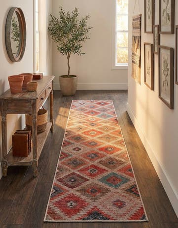 Rust red and Beige Washable Sisu Runner Rug