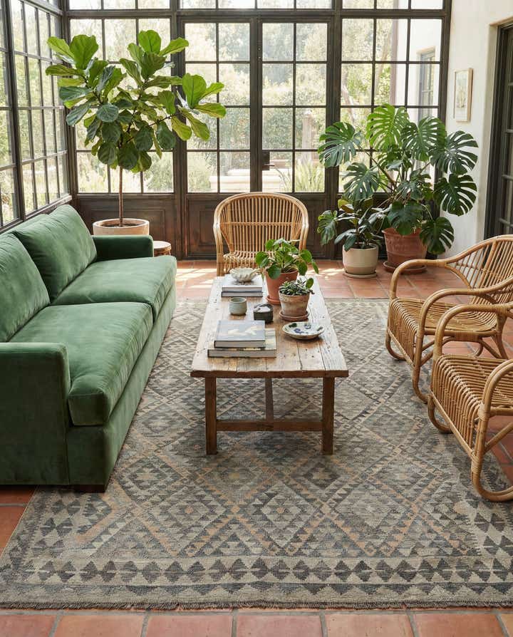 6' 10 x 10' 2 Hand Woven Kilim Maymana Wool Rug