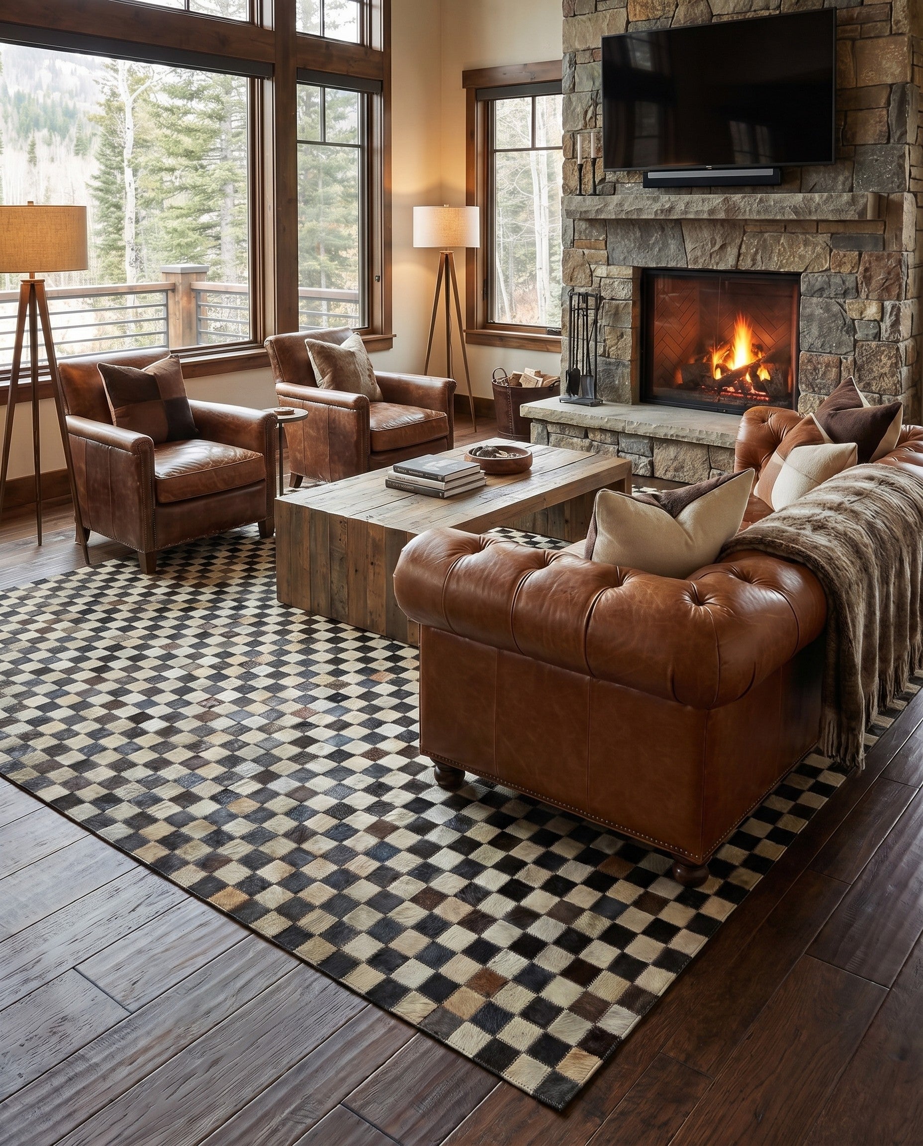5' 3 x 7' 5 Cowhide Leather Rug