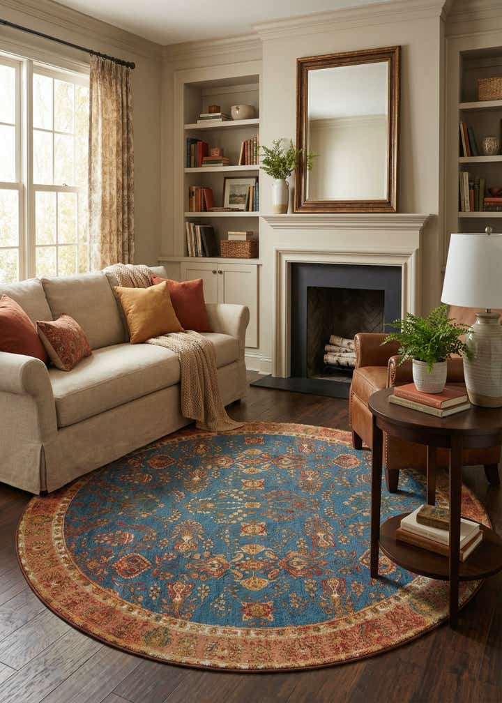 7' 10 x 7' 10 Easy-Clean Traditional Indoor / Outdoor Round Rug