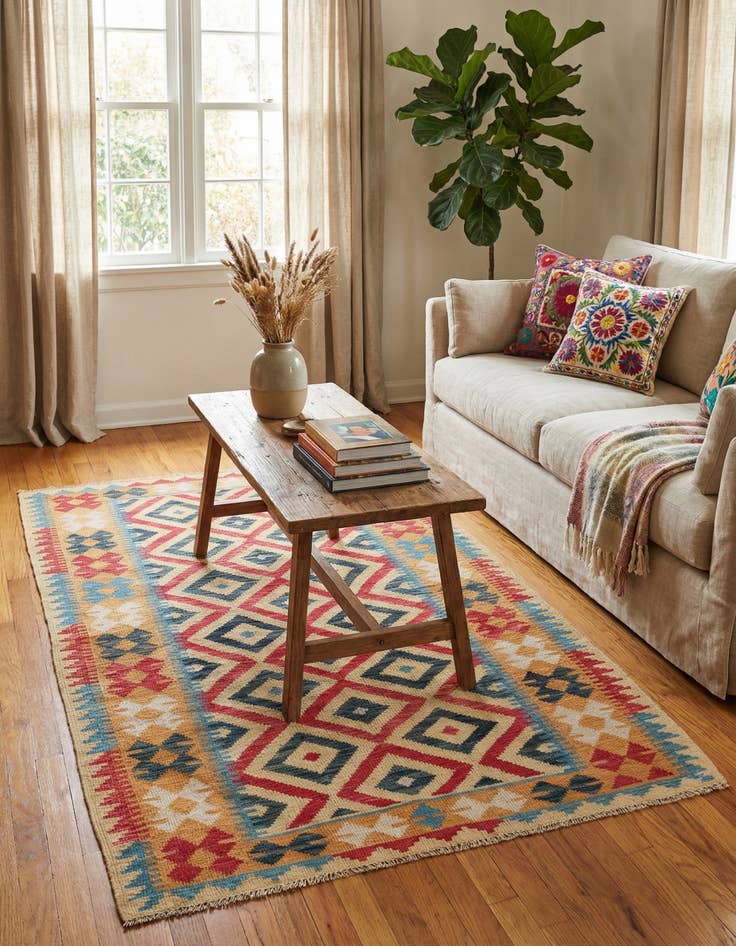 Detail image of 3' 6 x 6' 3  Hand Woven Kilim Maymana Wool Rug