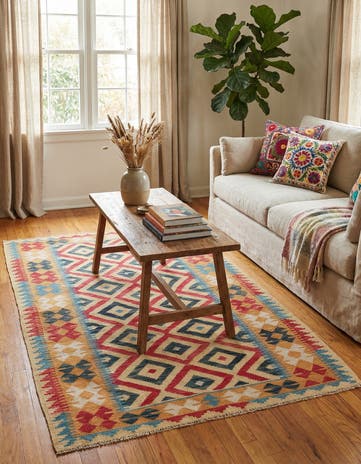 3' 6 x 6' 3 Hand Woven Kilim Maymana Wool Rug