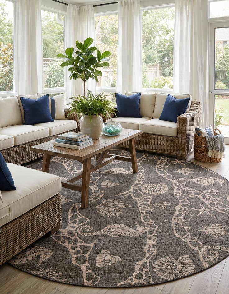 Detail image of 13' x 13' Easy-Clean Coastal Indoor / Outdoor Round Rug