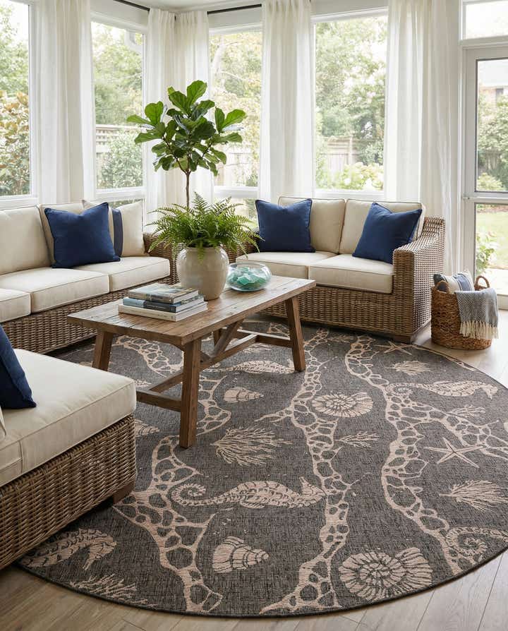 13' x 13' Easy-Clean Coastal Indoor / Outdoor Round Rug