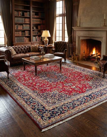 9' 6 x 12' 7 Hand Knotted Mashad Persian Wool Rug