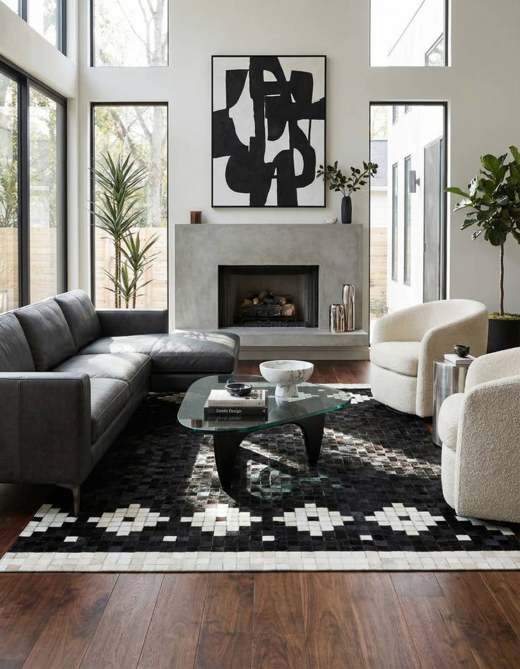 Detail image of 5' 2 x 8' Cowhide Stocks Rug