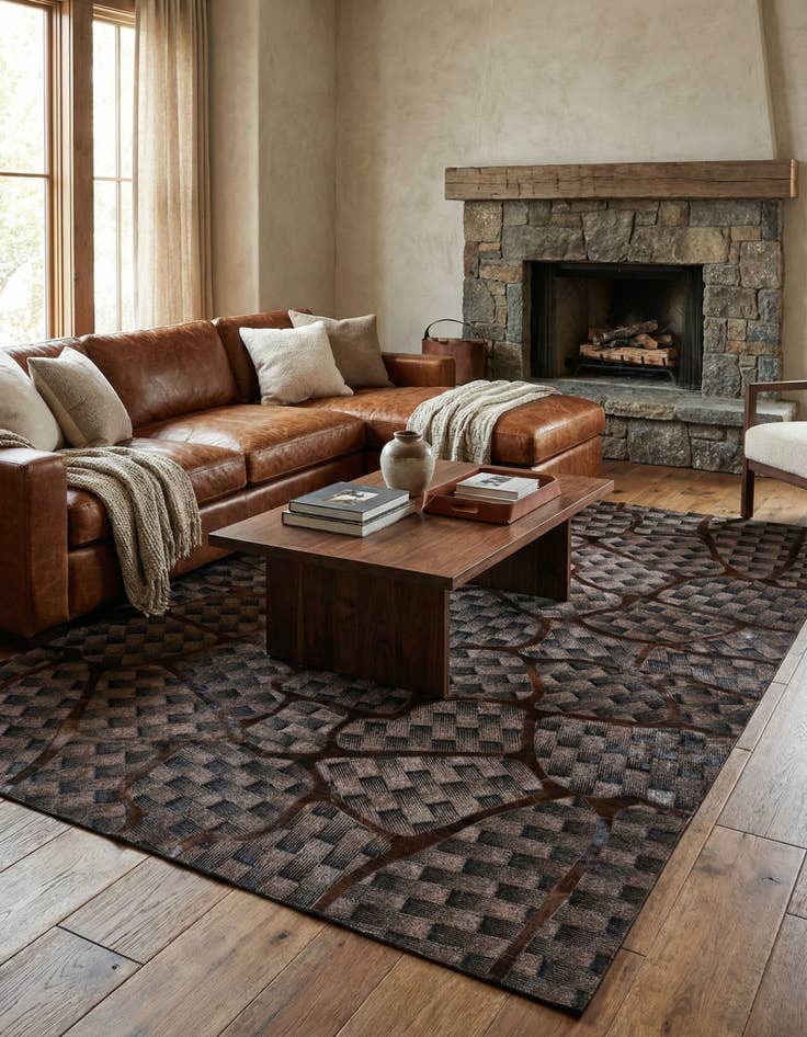 Detail image of 5' 1 x 8' Cowhide Leather Rug