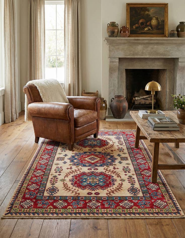 Detail image of 4' 2 x 6'  Hand Knotted Kazak Rug