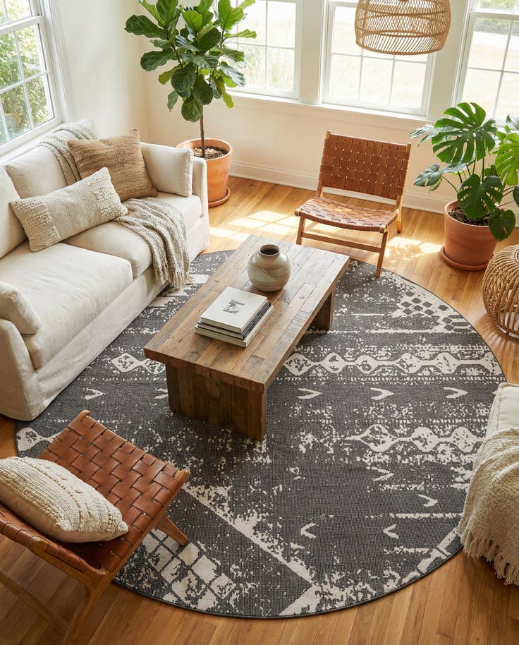 Detail image of 13' x 13' Easy-Clean Bohemian Indoor / Outdoor Round Rug