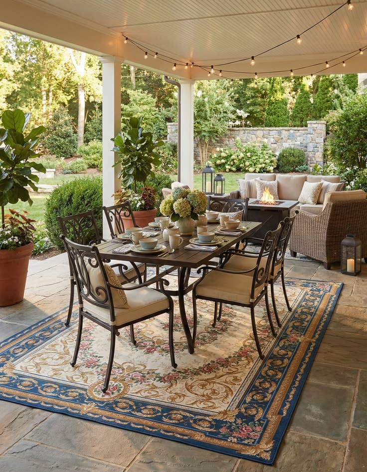 Detail image of 9' x 12'  Washable Traditional Indoor / Outdoor Rug