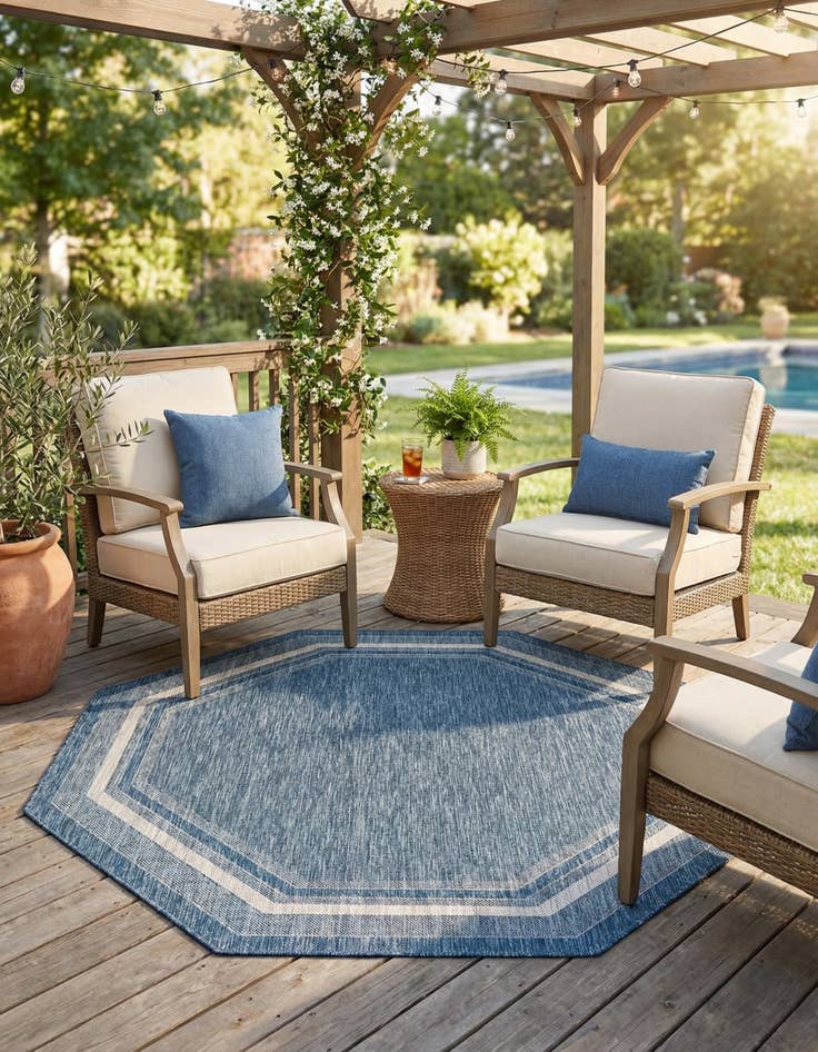 Detail image of 7' 10 x 7' 10  Washable Border Indoor / Outdoor Octagon Rug