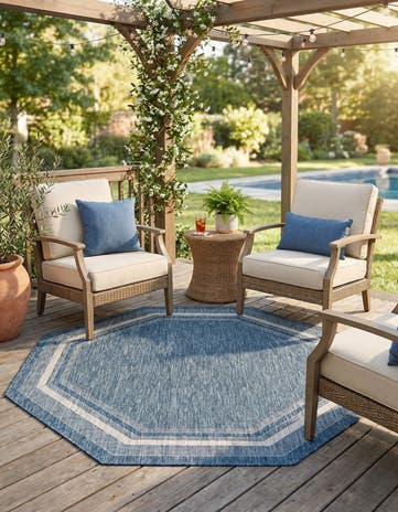 7' 10 x 7' 10 Easy-Clean Border Indoor / Outdoor Octagon Rug