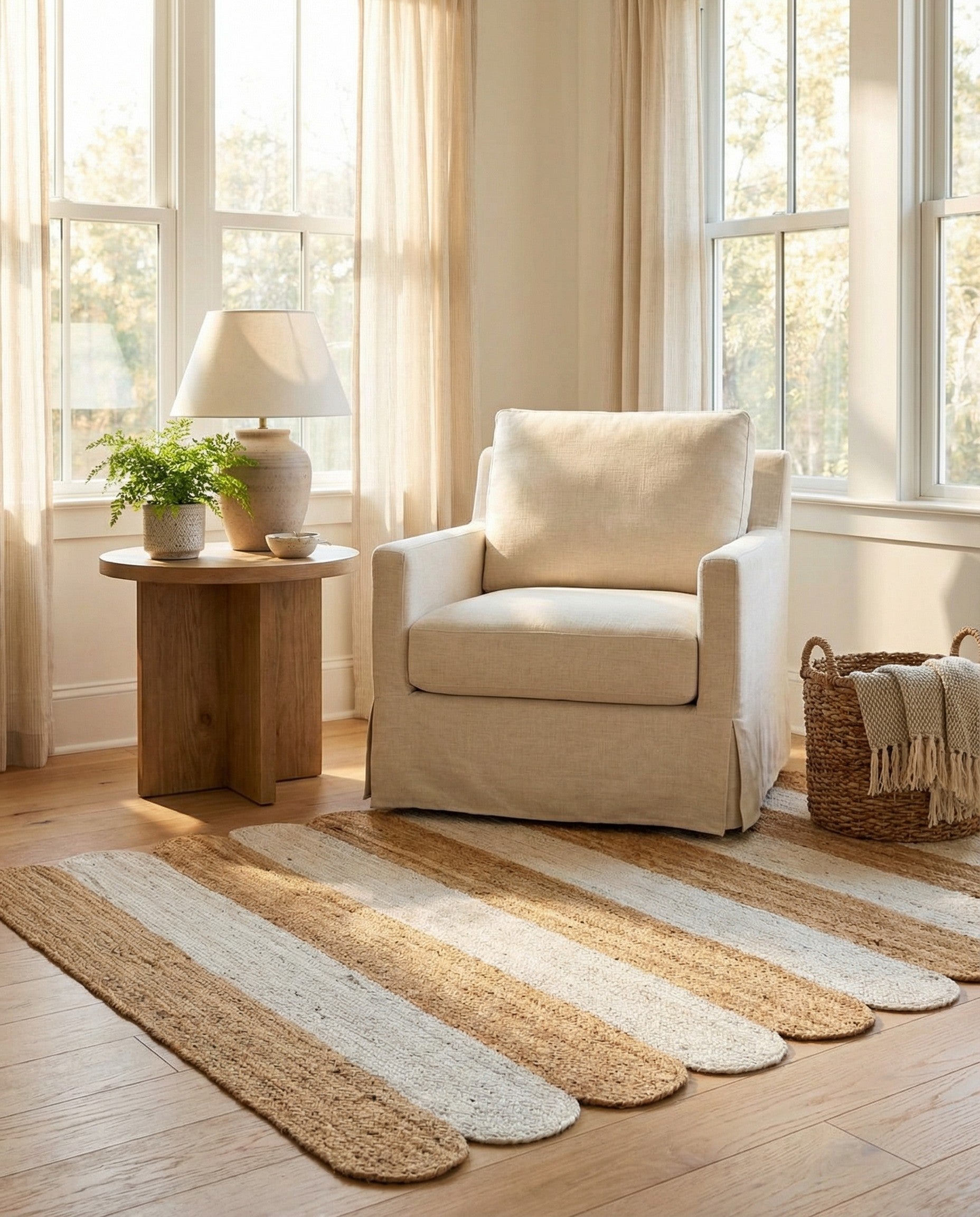  4' 1 x 6' 1  Hand Scallop Braided Jute Rug