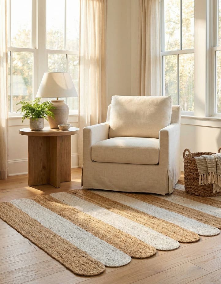 4' 1 x 6' 1 Handmade Scallop Braided Jute Rug