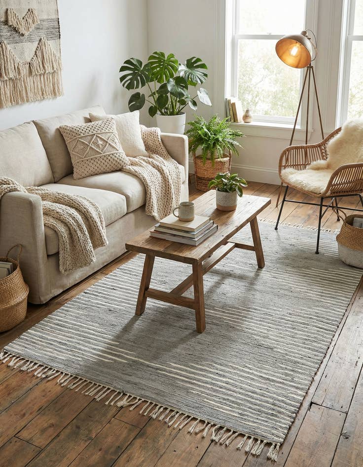 Detail image of 6' 1 x 9'  Hand Woven Chindi Cotton Rug