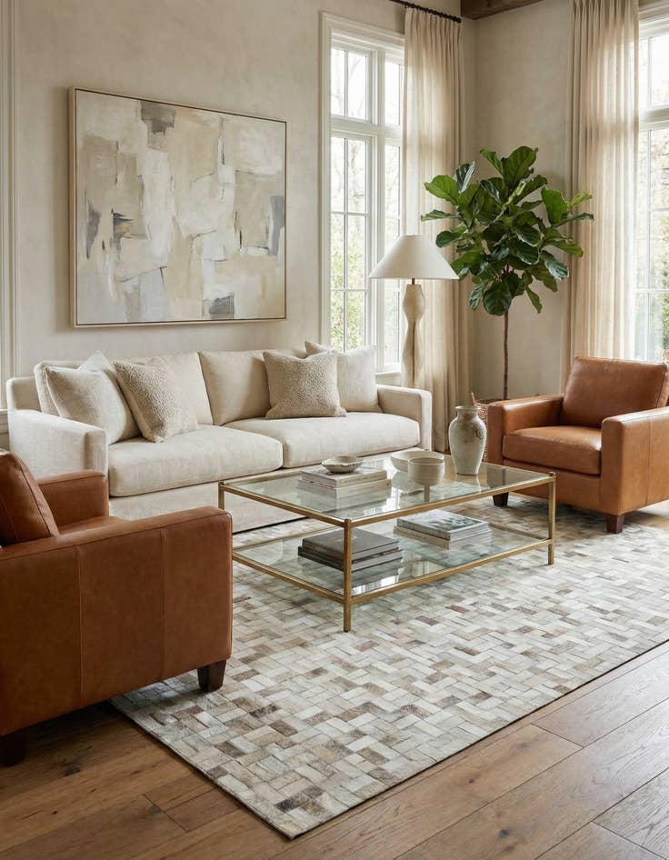 Detail image of  5' 4 x 8' Cowhide Leather Rug